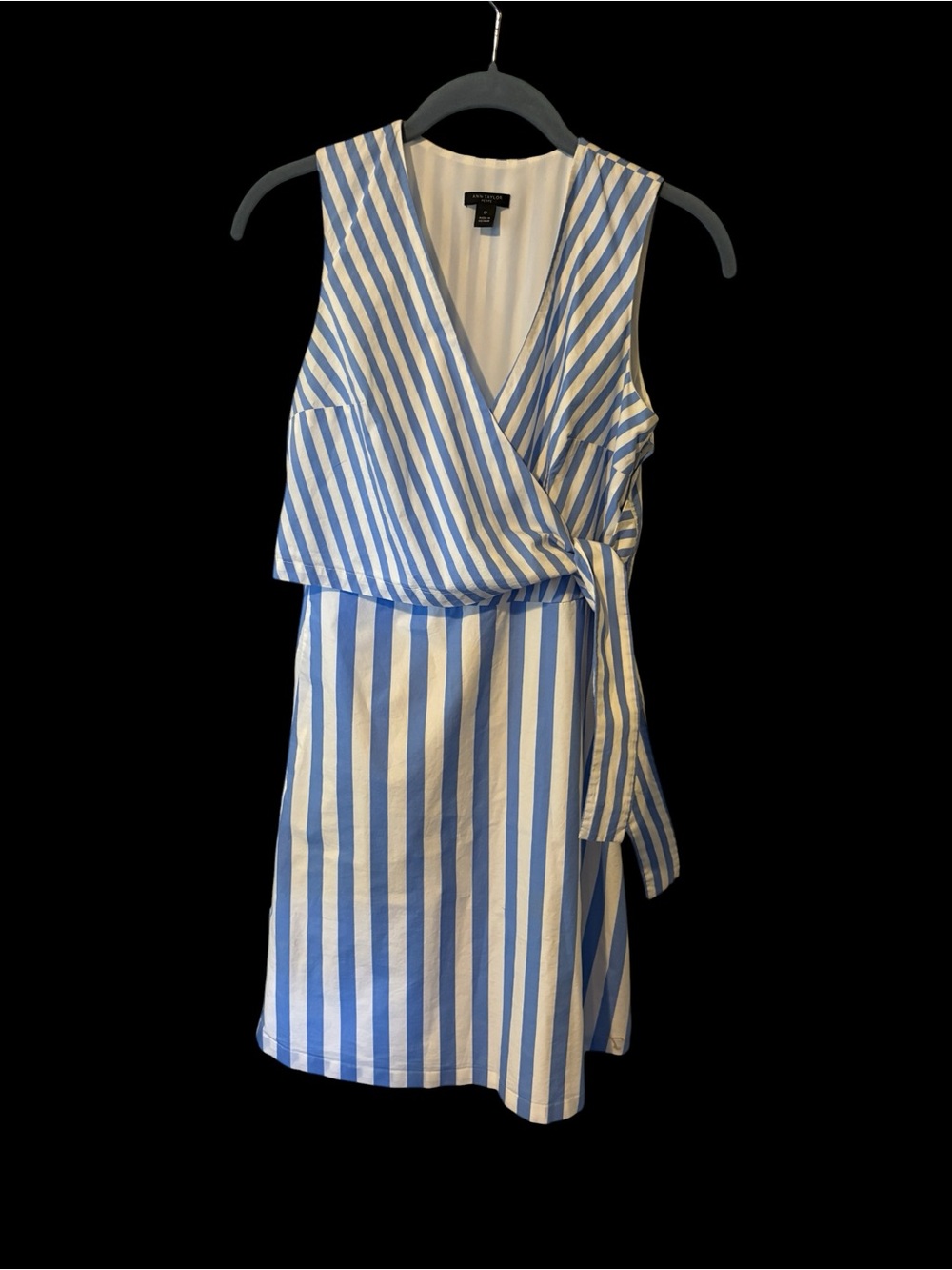 Ann Taylor Blue and White Striped Wrap-Style Mini Dress